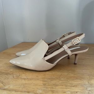 H&M patent leather nice kitten heel pointed toe pumps size 38 7 slingbacks